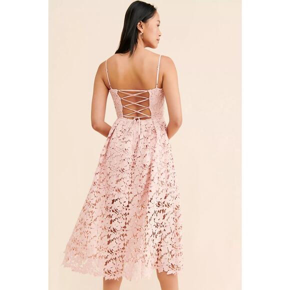 ASTR The Label Joyce Linen Blend Lace Midi Dress - L - Picture 3 of 5